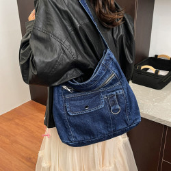 水洗牛仔布包包女2025冬新款時尚休閒單肩斜後後背包韓版百搭輕便大包