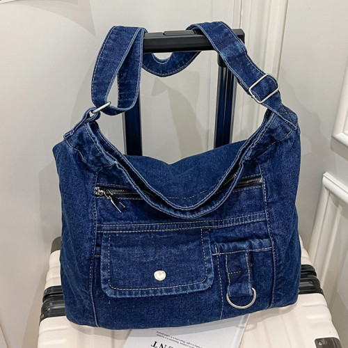 水洗牛仔布包包女2025冬新款時尚休閒單肩斜後後背包韓版百搭輕便大包