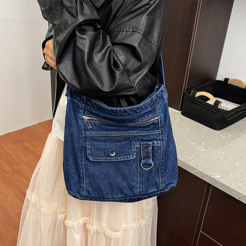 水洗牛仔布包包女2025冬新款時尚休閒單肩斜後後背包韓版百搭輕便大包