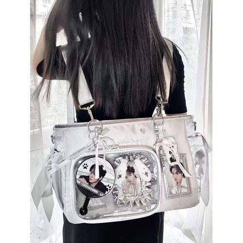 AORDA 絲帶痛包雙肩演唱會暗格包藏東西的包藏燈牌大容量斜背娃包