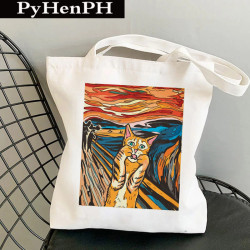 Scream Canvas Tote Bag 貓咪油畫風印花手提單肩帆布包托特包袋