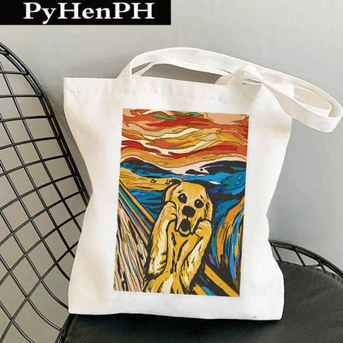 Scream Canvas Tote Bag 貓咪油畫風印花手提單肩帆布包托特包袋