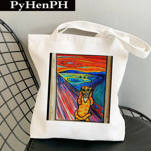 Scream Canvas Tote Bag 貓咪油畫風印花手提單肩帆布包托特包袋