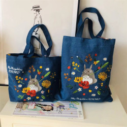 日系卡通宮崎駿百搭龍貓手提單肩休閒帆布包牛仔輕便學生刺綉包