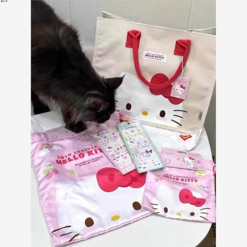 HelloKitty同款2024新款卡通手提包帆布印花凱蒂貓女購物袋