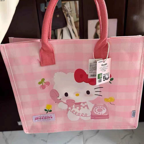 HelloKitty同款2024新款卡通手提包帆布印花凱蒂貓女購物袋