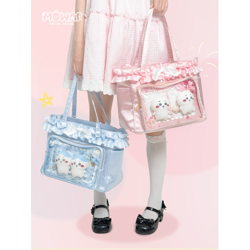 MOWAP芭蕾緞帶緞面托特痛包二次元大容量絲帶通勤手拎手提包