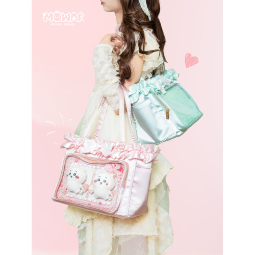 MOWAP芭蕾緞帶緞面托特痛包二次元大容量絲帶通勤手拎手提包