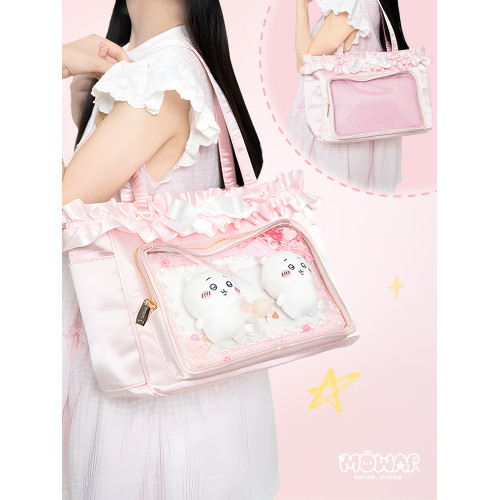 MOWAP芭蕾緞帶緞面托特痛包二次元大容量絲帶通勤手拎手提包