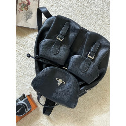 高級感荔枝紋抽繩雙肩包女2026新款學院風小衆中古雙口袋後後背包書包