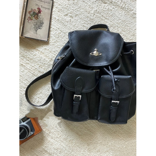 高級感荔枝紋抽繩雙肩包女2026新款學院風小衆中古雙口袋後後背包書包