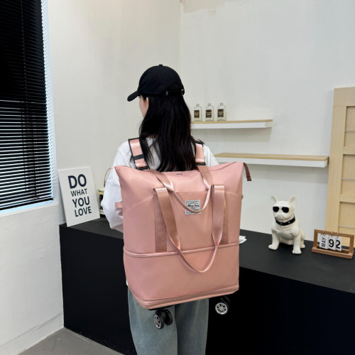 帶輪子行李包可拆卸萬向輪手提包手拎外出旅行包行李袋可套拉桿箱