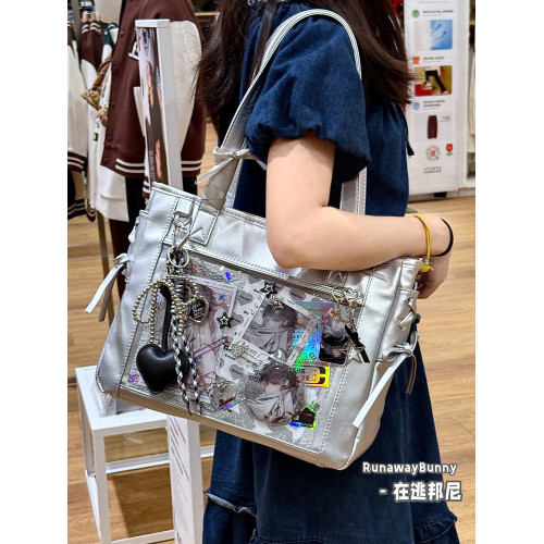 原創自製痛包-皮面甜美綁帶托特-大容量通勤單肩斜後後背包二次元娃包