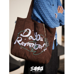 三號黑店 機器人之夢聯名款 大容量通勤燈芯絨托特包速乾布單肩包