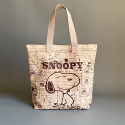 史努比復古漫畫風帆布包 棕米色學生黨課本包 實用通勤電腦包