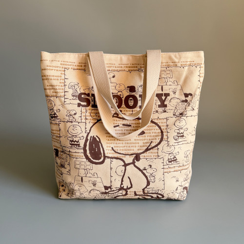 史努比復古漫畫風帆布包 棕米色學生黨課本包 實用通勤電腦包