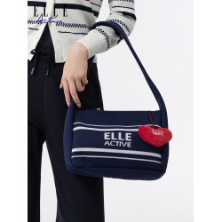 ELLE Active法式復古撞色拼接單肩包女氣質手提包休閒時尚腋下包