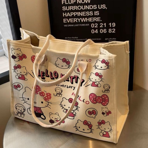 新款卡通kitty單肩包百搭大容量學生帆布包通勤托特外出女禮物包