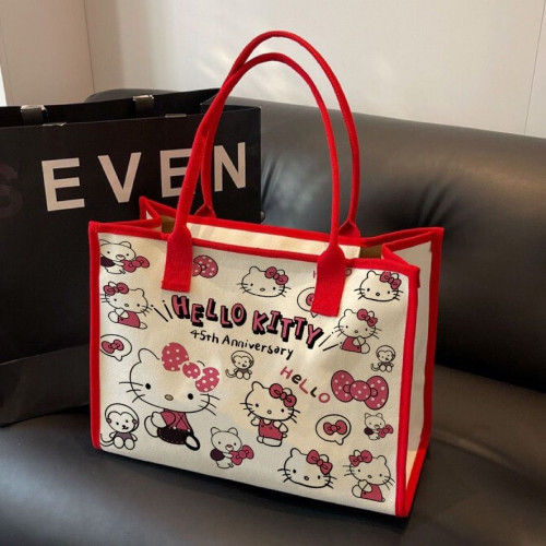 新款卡通kitty單肩包百搭大容量學生帆布包通勤托特外出女禮物包