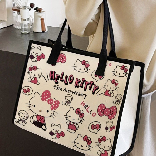 新款卡通kitty單肩包百搭大容量學生帆布包通勤托特外出女禮物包