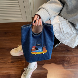 牛仔布手拎包復古小衆帆布包百搭輕便通勤時尚2025新款刺綉手提包