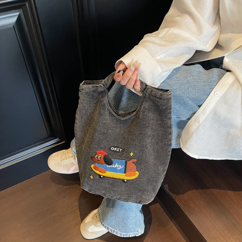 牛仔布手拎包復古小衆帆布包百搭輕便通勤時尚2025新款刺綉手提包 牛仔布手拎包復古小衆帆布包百搭輕便通勤時尚2025新款刺綉手提包