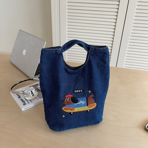 牛仔布手拎包復古小衆帆布包百搭輕便通勤時尚2025新款刺綉手提包 牛仔布手拎包復古小衆帆布包百搭輕便通勤時尚2025新款刺綉手提包