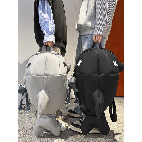 鯊魚雙肩包男設計感小衆個性醜萌騎行鯨魚後後背包學生創意搞怪書包女