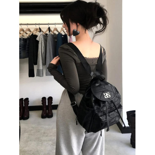 韓國ason小衆潮牌黑色稜格紋雙肩包輕便旅遊後後背包大容量通勤包