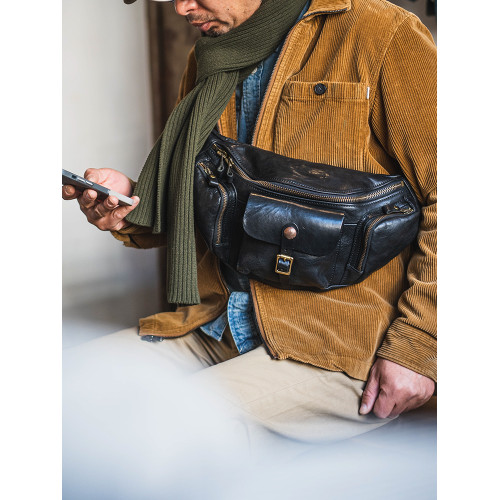 牛爺 手作全皮胸包復古經典機車阿美哢嘰單肩包斜後後背包腰包