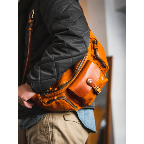 牛爺 手作全皮胸包復古經典機車阿美哢嘰單肩包斜後後背包腰包