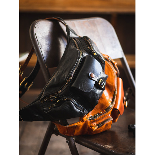 牛爺 手作全皮胸包復古經典機車阿美哢嘰單肩包斜後後背包腰包