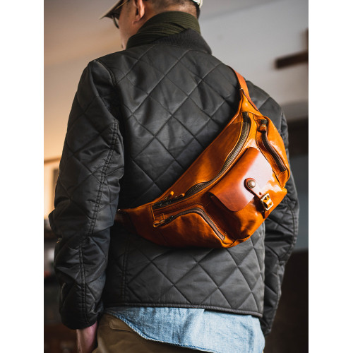 牛爺 手作全皮胸包復古經典機車阿美哢嘰單肩包斜後後背包腰包