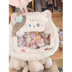 可愛毛絨三花貓咪雙肩痛包2026新款少女追星娃包小食量透明穀子包