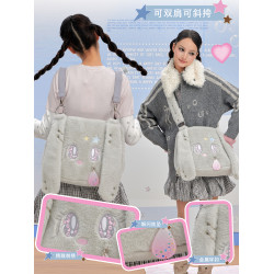 LOLA DESIGN輕亞風古早毛絨兔子斜背雙肩後後背包女韓系ins書包電腦包