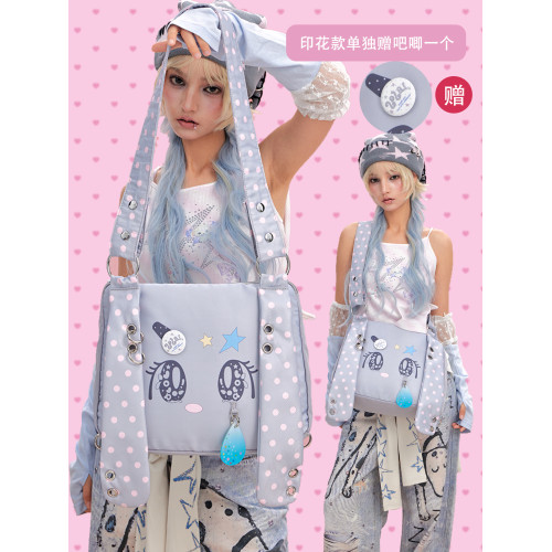 LOLA DESIGN輕亞風古早毛絨兔子斜背雙肩後後背包女韓系ins書包電腦包