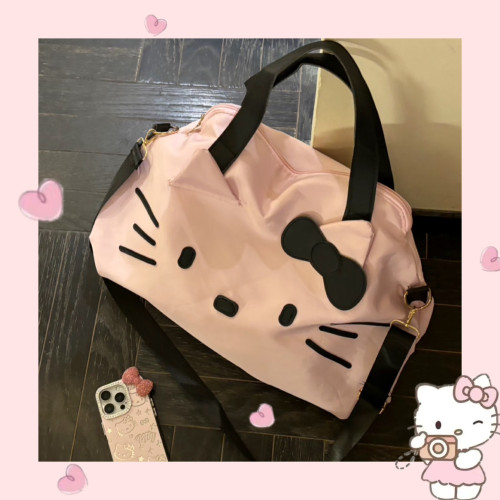 可愛小貓貓旅行包少女心大容量行李袋包外出旅遊運動手提包斜後後背包