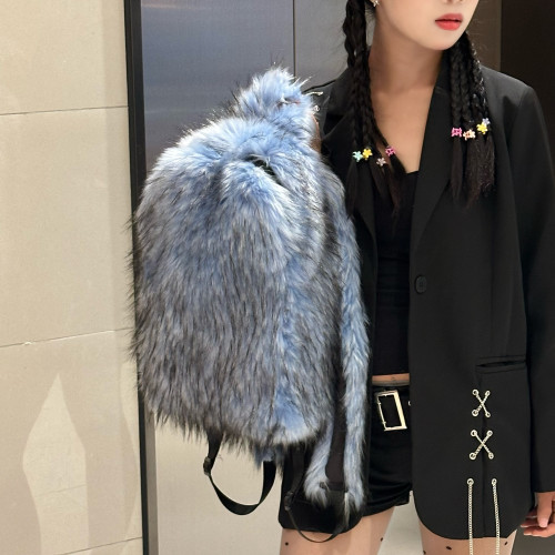 ins書包皮草雙肩包女毛毛包2025新款百搭旅行毛絨後後背包L ins書包皮草雙肩包女毛毛包2025新款百搭旅行毛絨後後背包L