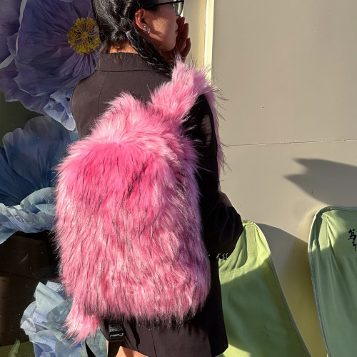 ins書包皮草雙肩包女毛毛包2025新款百搭旅行毛絨後後背包L ins書包皮草雙肩包女毛毛包2025新款百搭旅行毛絨後後背包L