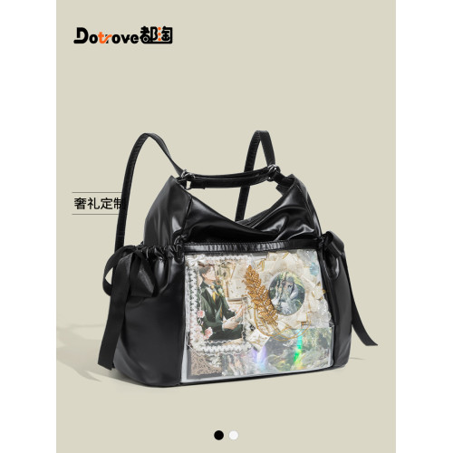 都淘日系蝴蝶結小食量雙肩痛包女二次元吧唧上課通勤單肩斜背娃包