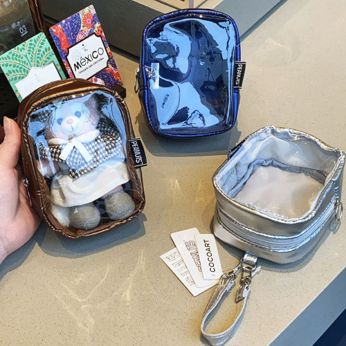 日系卡通狗狗透明娃娃痛包多功能可掛化妝包耳機充電器拉鍊收納包