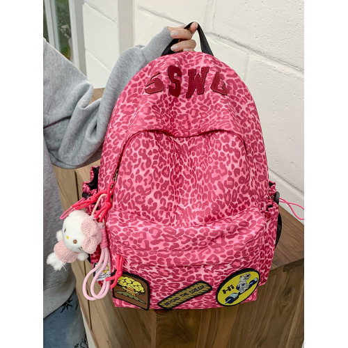 自製徽章貼豹紋書包土酷ins小衆設計少女後後背包女大學生旅行雙肩包