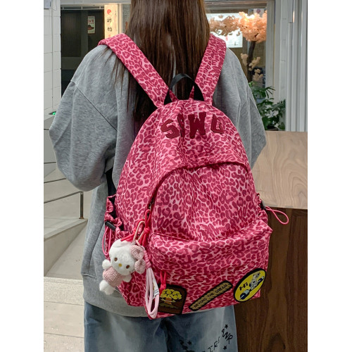 自製徽章貼豹紋書包土酷ins小衆設計少女後後背包女大學生旅行雙肩包