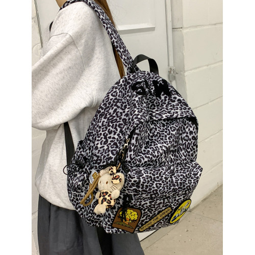 自製徽章貼豹紋書包土酷ins小衆設計少女後後背包女大學生旅行雙肩包