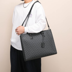 手提包橫款復古花紋托特包韓版男包潮流單肩包百搭斜背文件電腦包