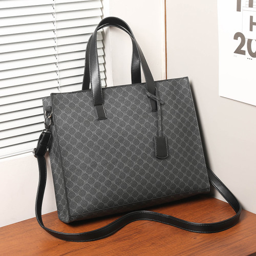 手提包橫款復古花紋托特包韓版男包潮流單肩包百搭斜背文件電腦包