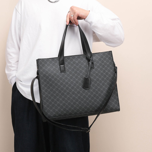 手提包橫款復古花紋托特包韓版男包潮流單肩包百搭斜背文件電腦包