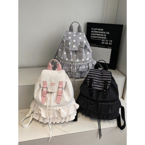 小清新波點書包花邊雙肩書包大學生雙肩包女大容量外出休閒後後背包女