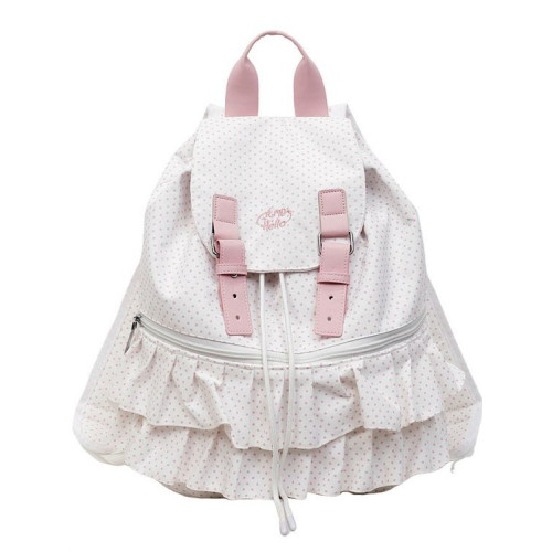 小清新波點書包花邊雙肩書包大學生雙肩包女大容量外出休閒後後背包女