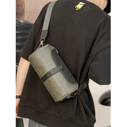 復古潮男時尚單肩包 個性圓筒包潮牌斜後後背包情侶小包繙蓋男士小包